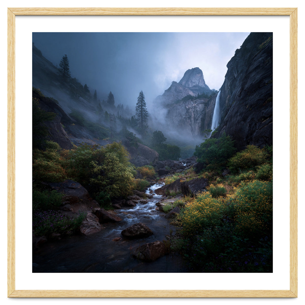 Majestic Misty Mountain Valley with Cascading Waterfall