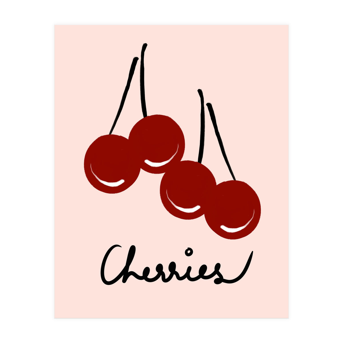 Cherries modern simple minimalistic red cute Fruit wall art (Print Only)
