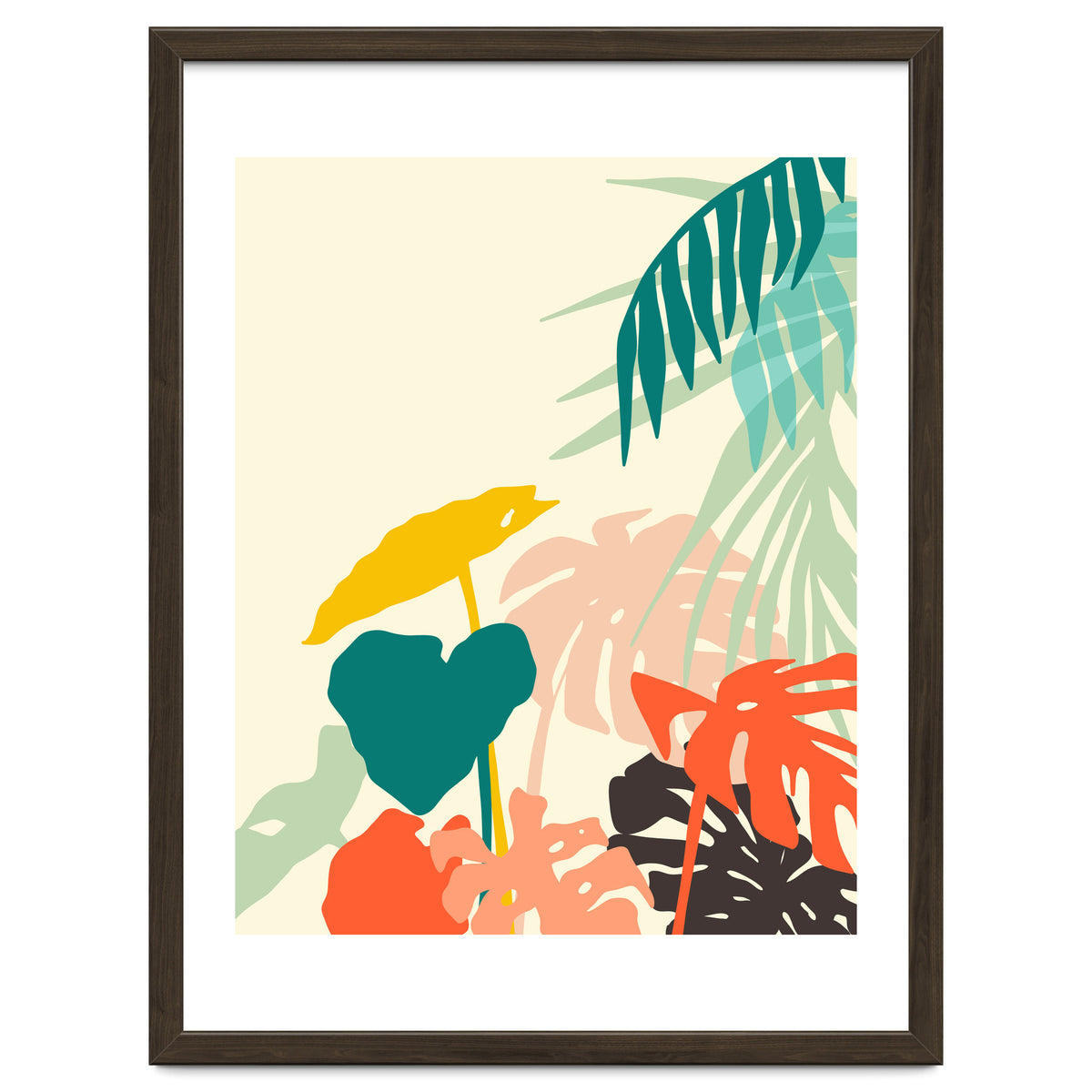 Tropical Nature, Botanical Pastel Jungle Plants Illustration, Minimal Bohemian Palm Monstera Forest