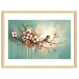 Bird Resting On Cherry Blossom Branch thumbnail