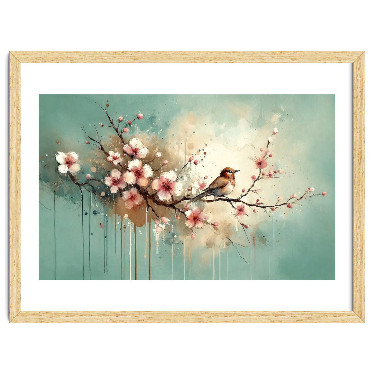 Bird Resting On Cherry Blossom Branch