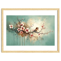 Bird Resting On Cherry Blossom Branch