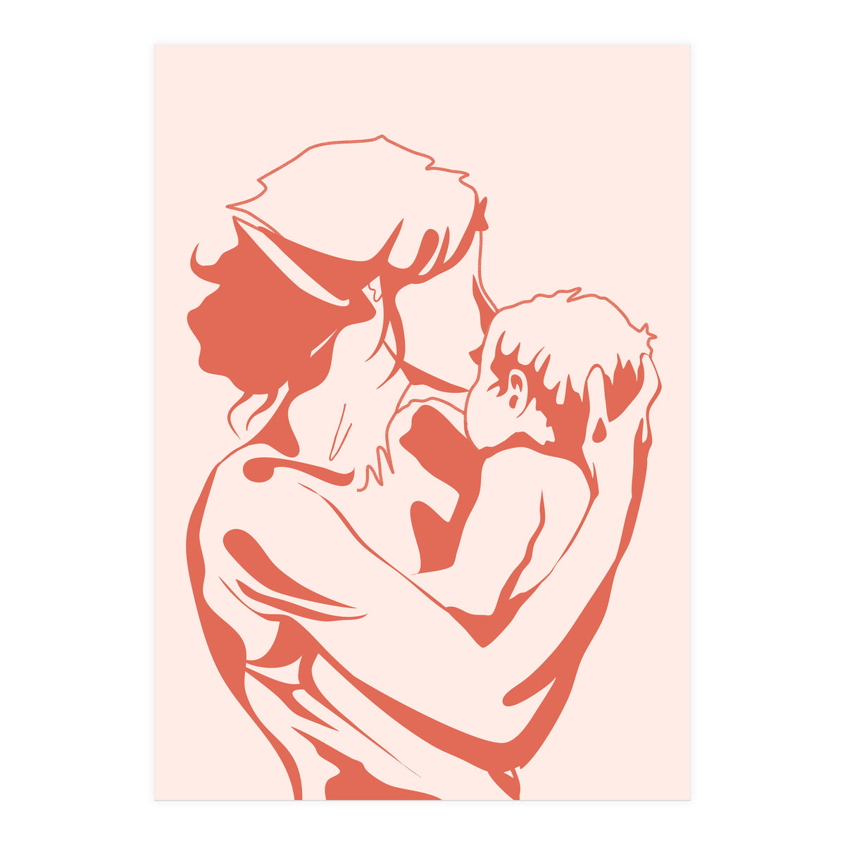 Motherhood, Human Emotion Line Art, Mother Parents Child Baby, Love Care Expression Bohemian Concept (Print Only)