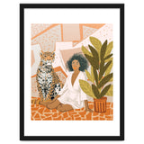 House Guest | Modern Bohemian Black Woman | Urban Jungle Decor | Wild Cat Leopard Pet | Plant Lady thumbnail