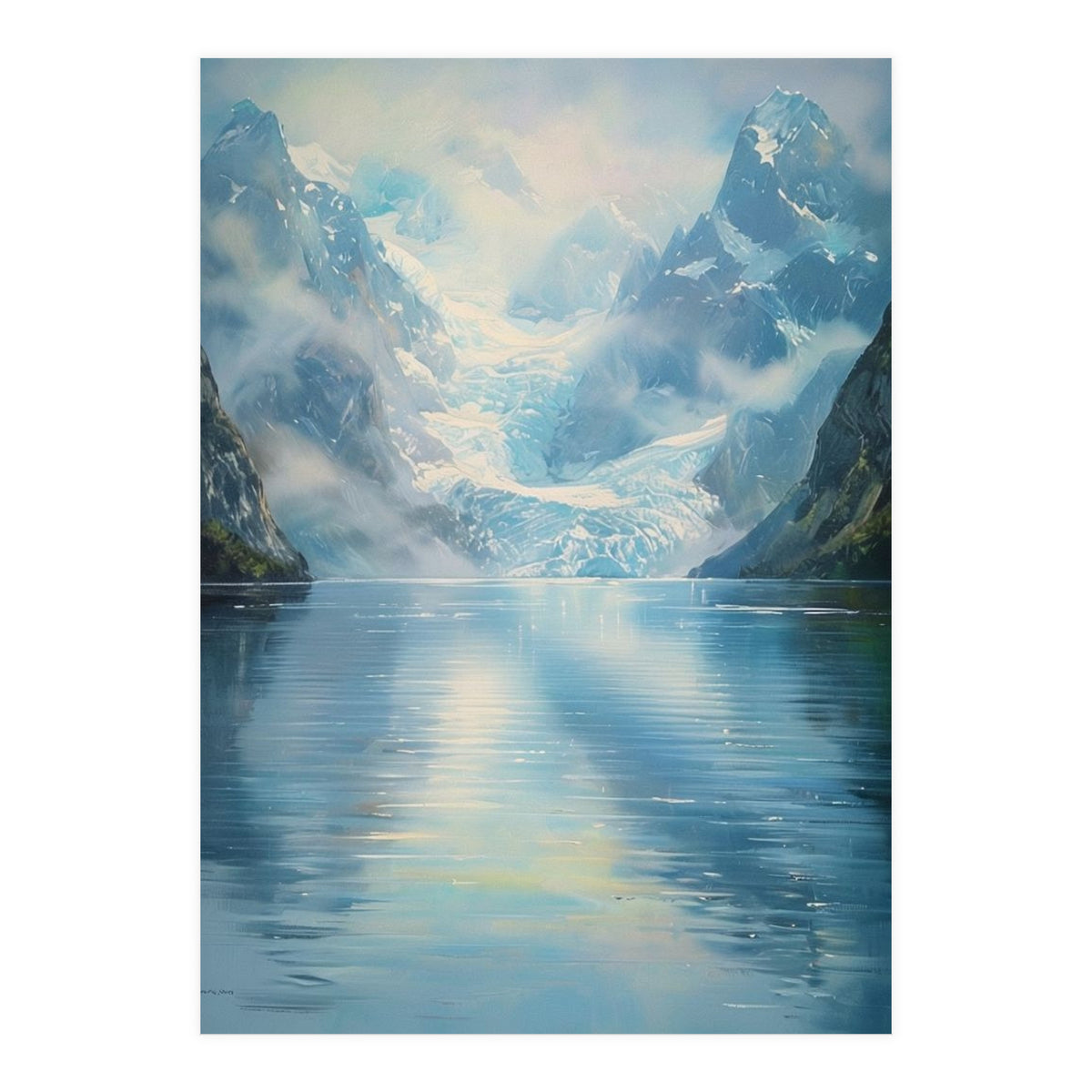 Ethereal Descent: The Glimmering Silence of the Ancient Glacial Fjord (Print Only)