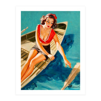Pinup Sexy Girl In A Boat And A Lost Paddle (Print Only)