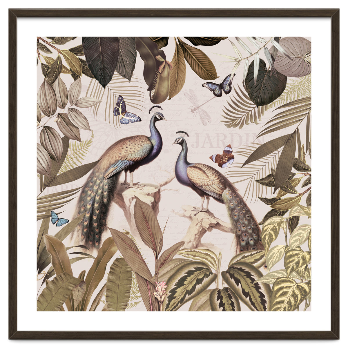 Vintage Sepia Exotic Peacocks Jungle