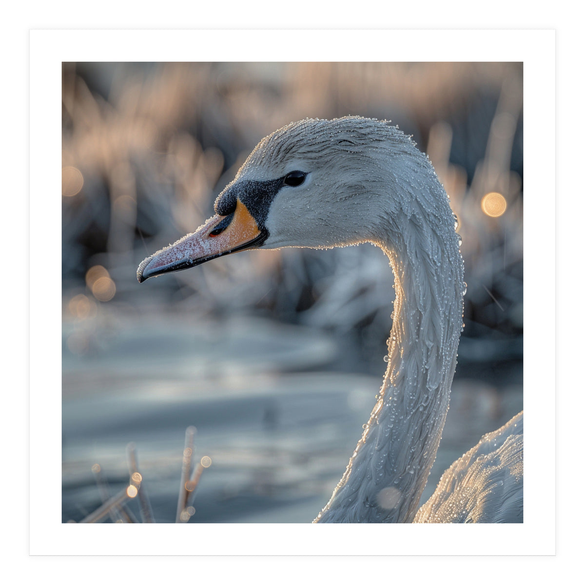 Close Up Of A Swan Covered In Frost (Print Only)