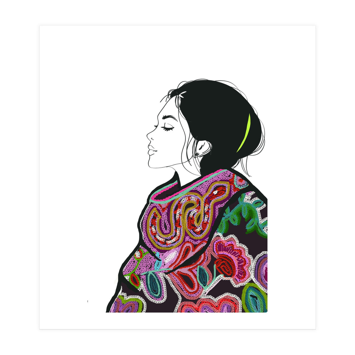 Embroidery Realistic Digital Embroidery Fashion Illustration Art Print Viddy Pop Studio Mood Room (Print Only)