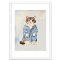 Sir James fluffy Tom cat in his blue pajamas oils
