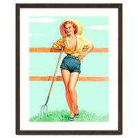 Pinup Country girl Posing With Pitchfork