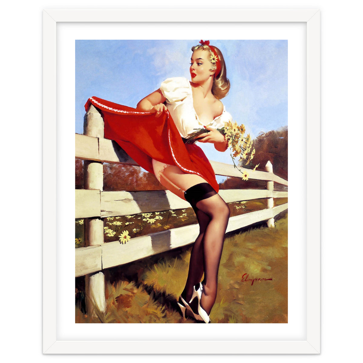 Pinup Girl Stacked On The Farm Fance