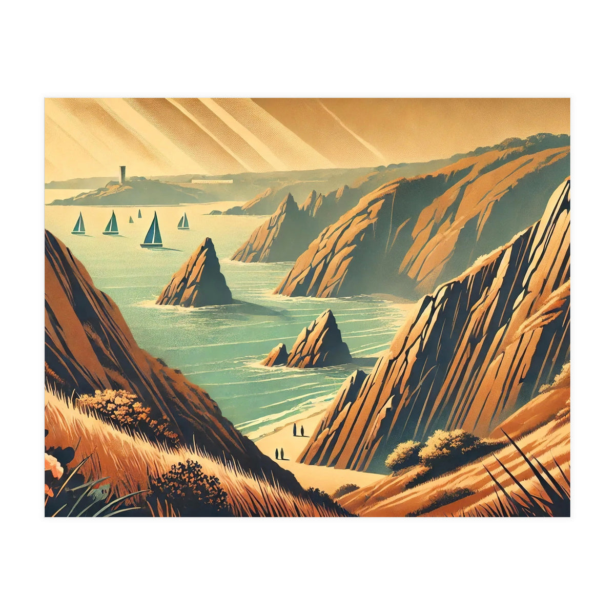 Vintage Cliffside Serenity Poster (Print Only)