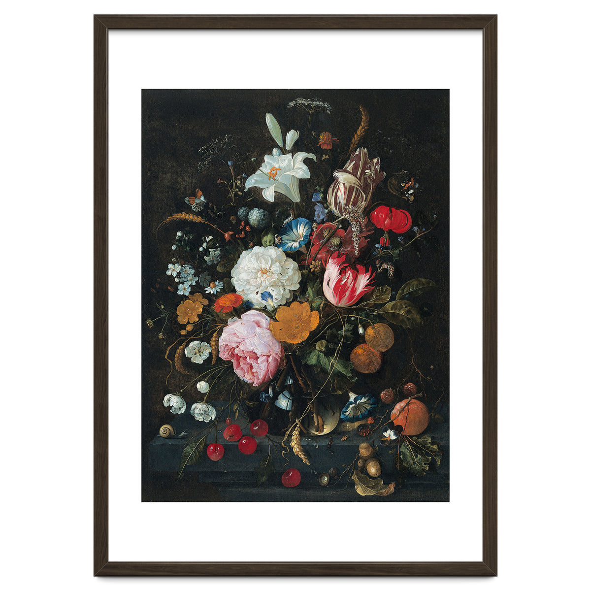 Jan Davidsz. de Heem (Utrecht, 1606-Amberes, 1683/4). Flowers in a glass Vase with Fruit (ca. 166...