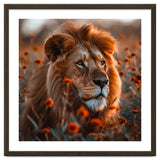 Majestic Lion Resting Among Orange Flowers thumbnail