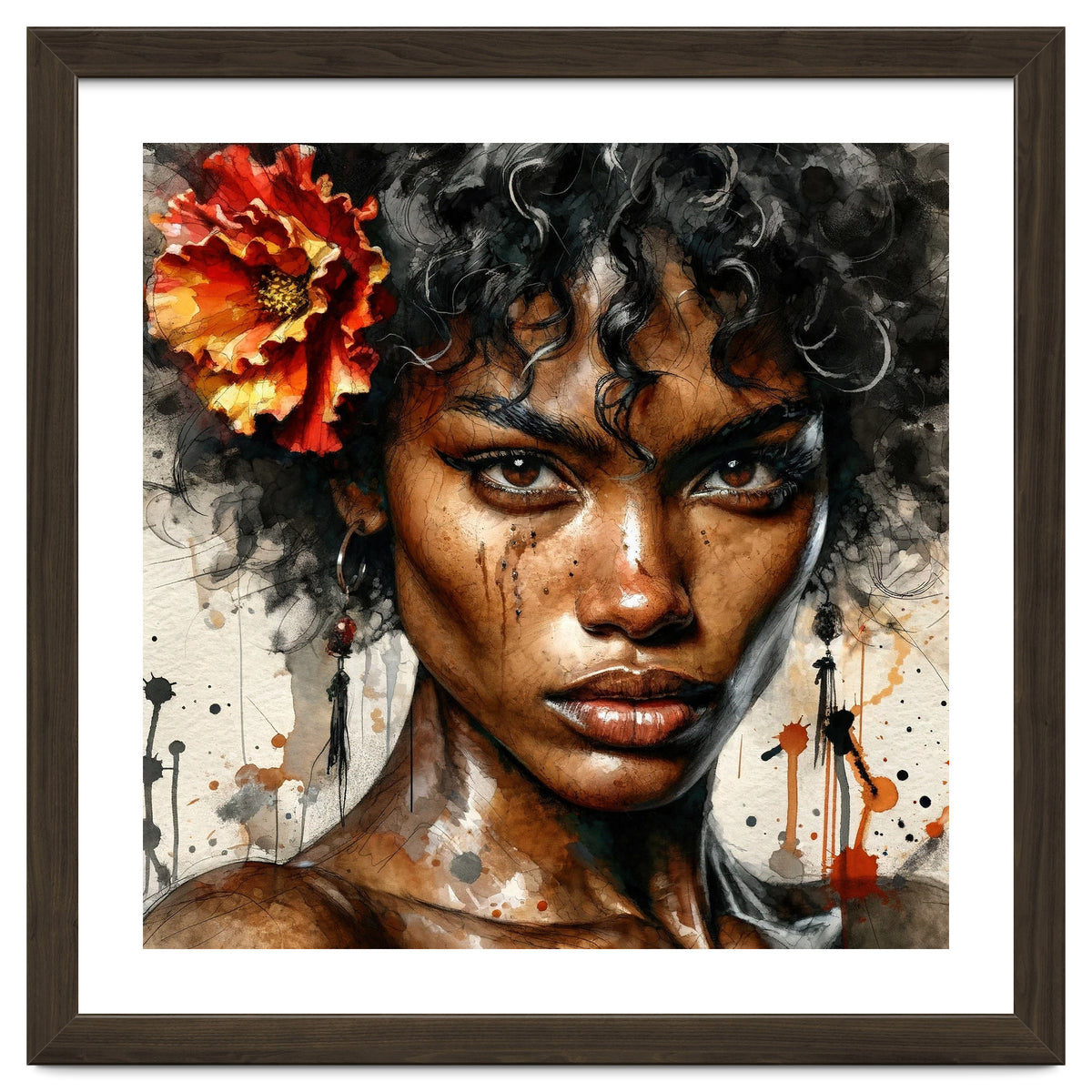 Watercolor Afro American Flamenco Dancer #1