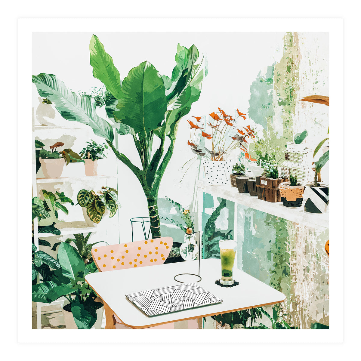 Junglow, Urban Jungle Botanical Home decor, Tropical Plants Interior Design Plant Lady Painting (Print Only)