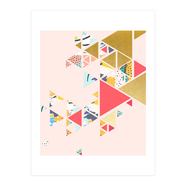 Gold Abstraction, Abstract Eclectic Colorful Geometrical, Blush Pastel Metallic Chic Graphic Design (Print Only)