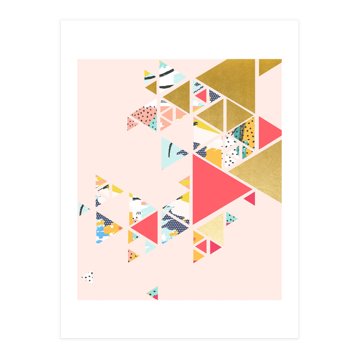 Gold Abstraction, Abstract Eclectic Colorful Geometrical, Blush Pastel Metallic Chic Graphic Design (Print Only)