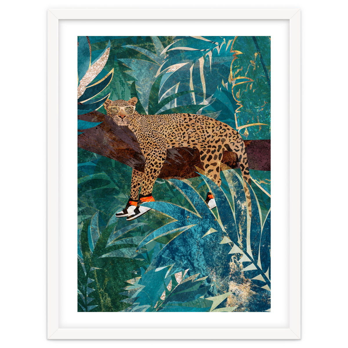 Leopard wearing shoes in the jungle