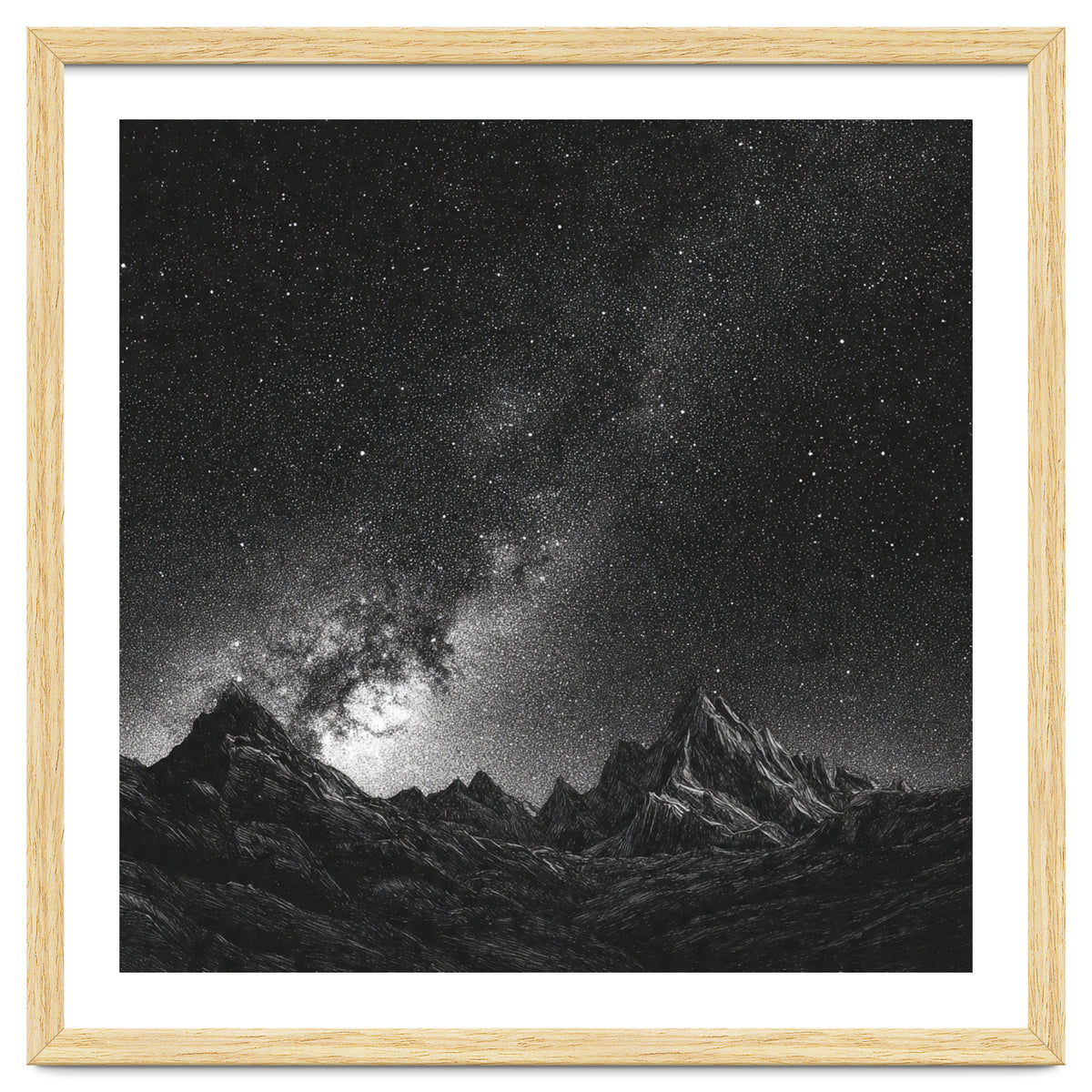 Starlit Mountain Majesty: Detailed Monochrome Milky Way