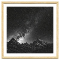 Starlit Mountain Majesty: Detailed Monochrome Milky Way