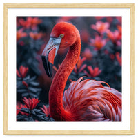 Vibrant Flamingo Portrait With Tropical Foliage
