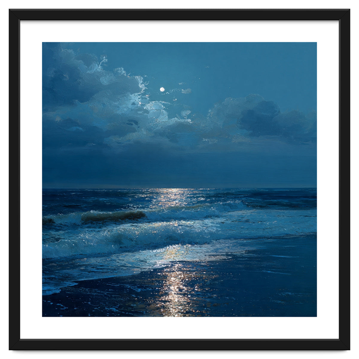 Moonlit Shoreline with Crashing Surf