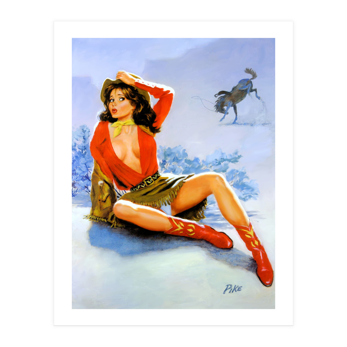 Pinup Girl Fell From A Wild Horse (Print Only)