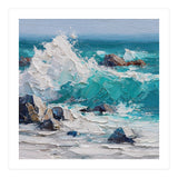 Dynamic Crashing Turquoise Ocean Wave Against Rugged Coastal Rocks (Print Only) thumbnail