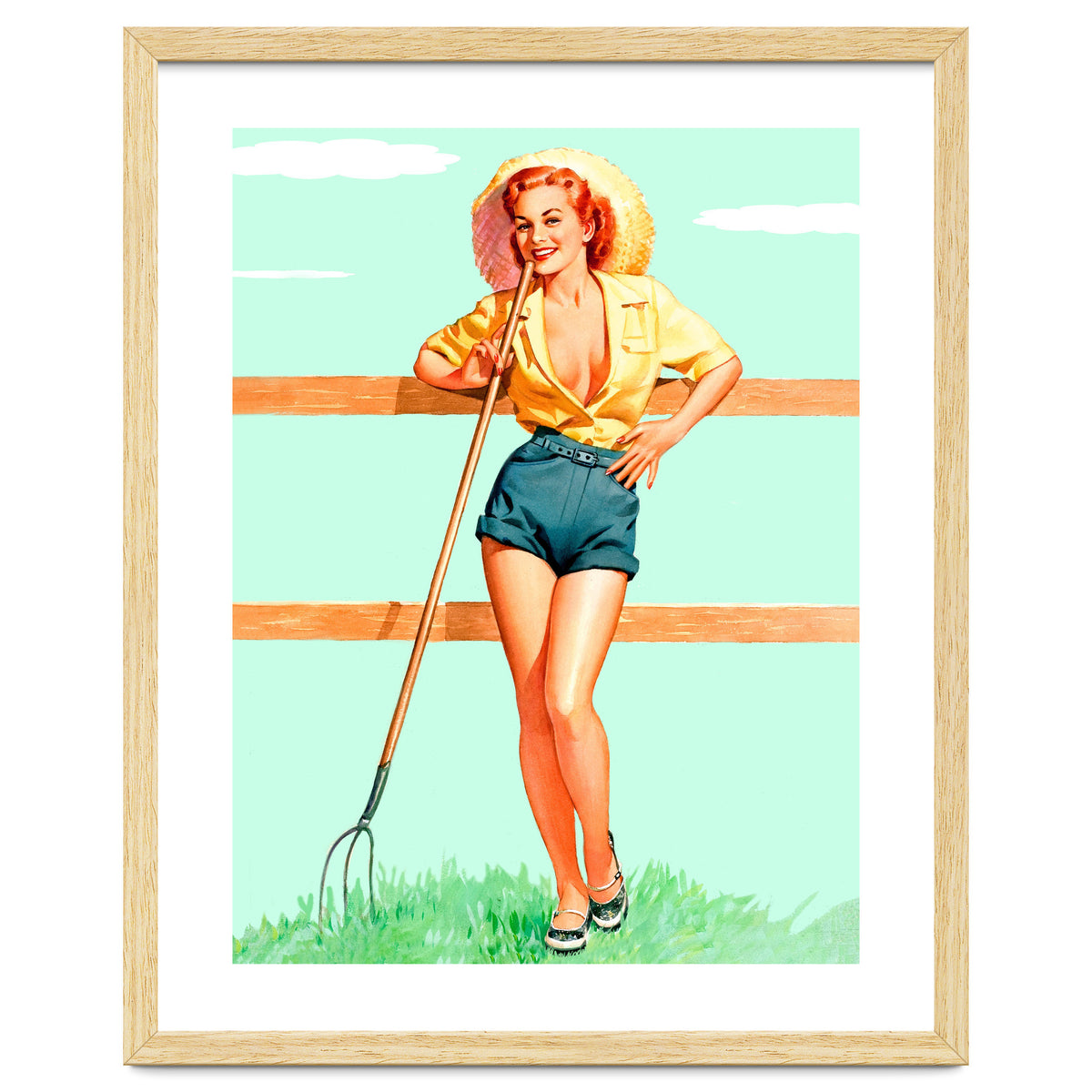 Pinup Country girl Posing With Pitchfork