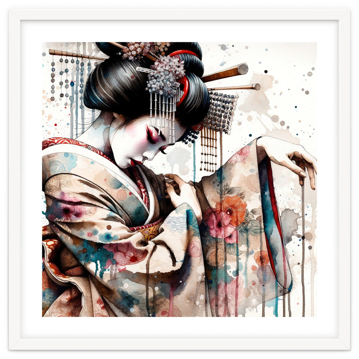 Watercolor Geisha Dancer #1