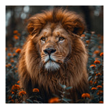 Majestic Lion Portrait In Orange Flowers (Print Only) thumbnail