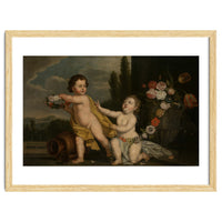 German Master (18th Century) – Two Putti with Garlands of Flowers