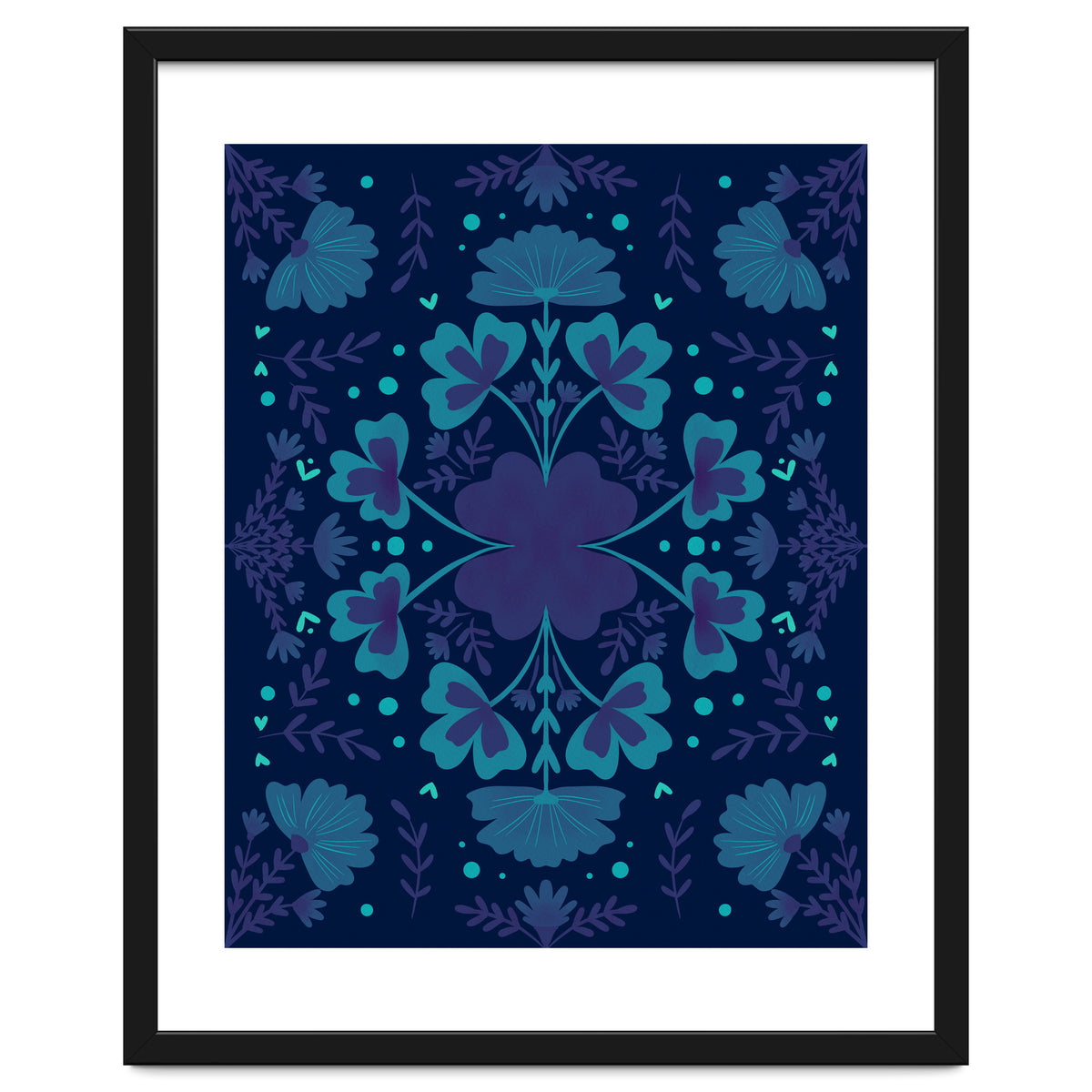 Clovers And Flowers Night Blue