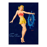 Pinup Girl Is Posing With A Steering Wheel (Print Only) thumbnail