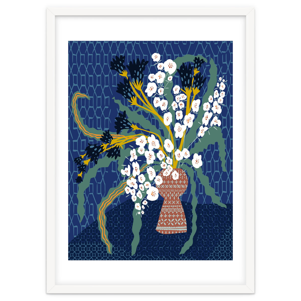 Floral contemporary still life dark blue
