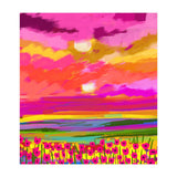 Two Suns, Pink Nature Painting Sky, Maximalist Landscape Pop Of Color Eclectic, Sunrise Sunset Meadow Boho Modern Contemporary (Print Only) thumbnail
