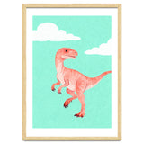 Velociraptor Watercolor Art, Cute Dino Nursery Print, Whimsical Dinosaur Illustration thumbnail