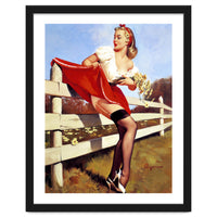 Pinup Girl Stacked On The Farm Fance