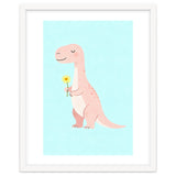 T-Rex Tyrannosaurus Dinosaur Art, Whimsical Dino with Flower, Gentle Nursery Print thumbnail