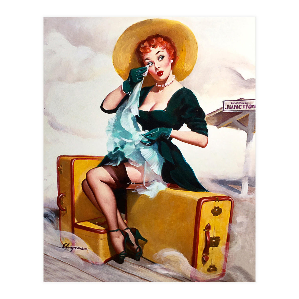 Pinup Sexy Girl Left At The Bus Station (Print Only)