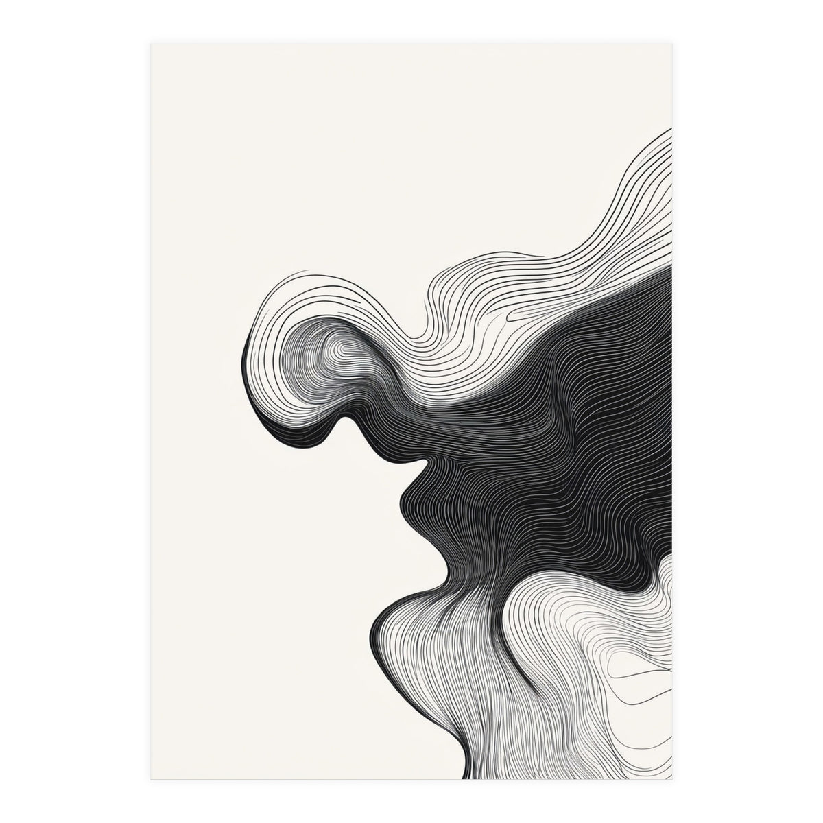 Abstract Black And White Wavy Lines Flowing Organic Shape (Print Only)
