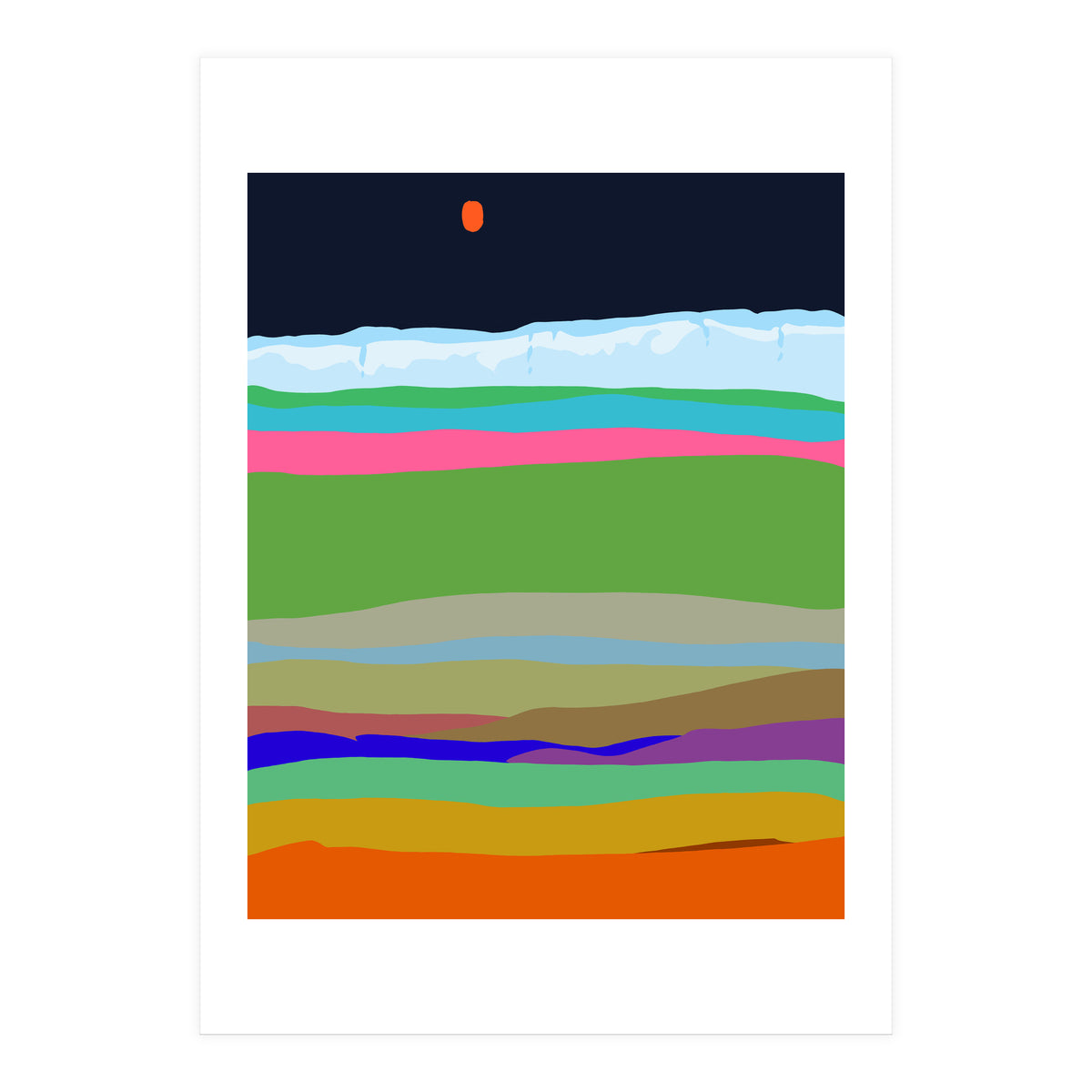 Iceland, Abstract Nature Travel Landscape, Eclectic Rainbow Retro Concept, Colorful Boho Modern Contemporary (Print Only)