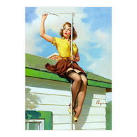 Pinup Sexy Girl Setting Up The Antenna On The Roof (Print Only)