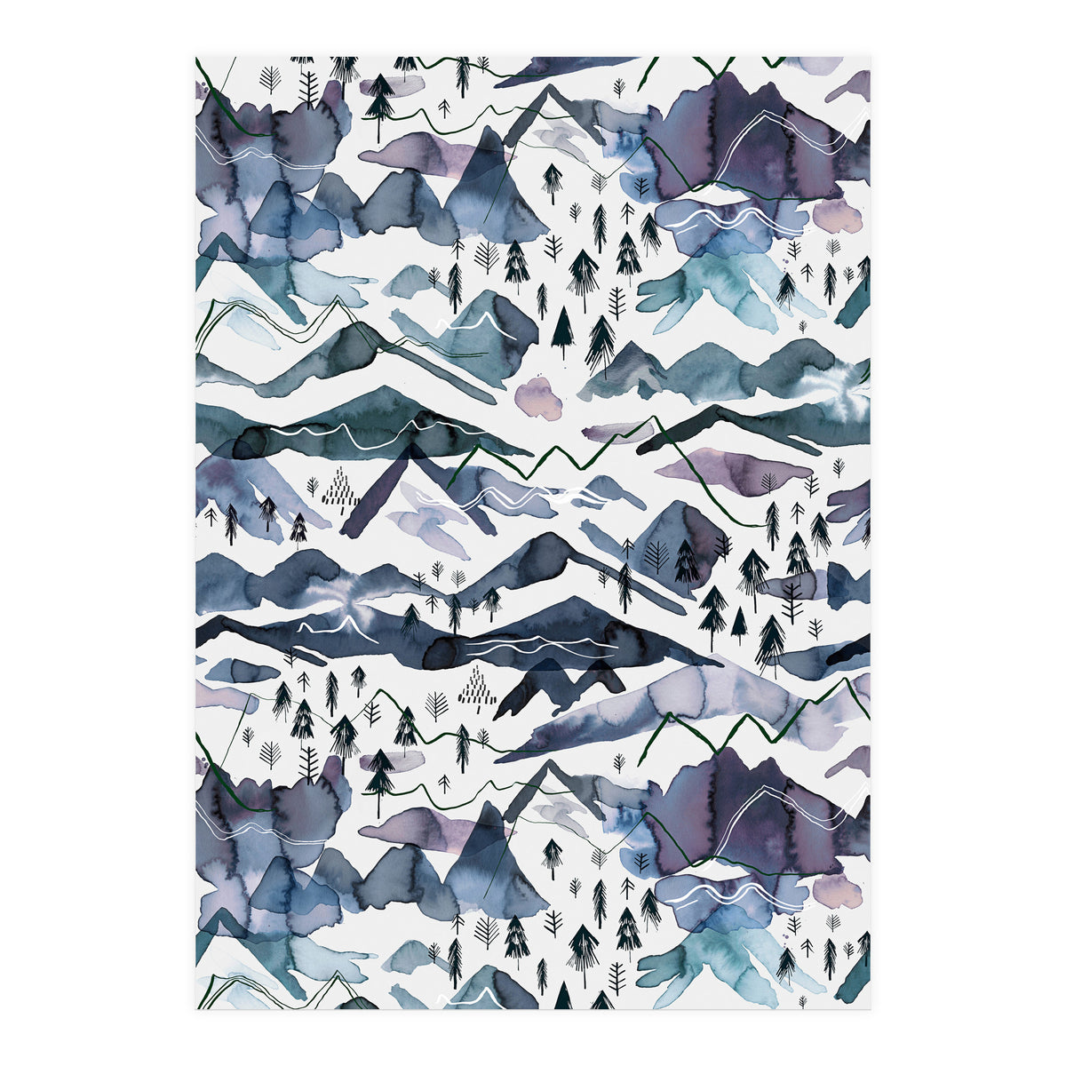 Watercolor Landscape Blue Mountains (Print Only)