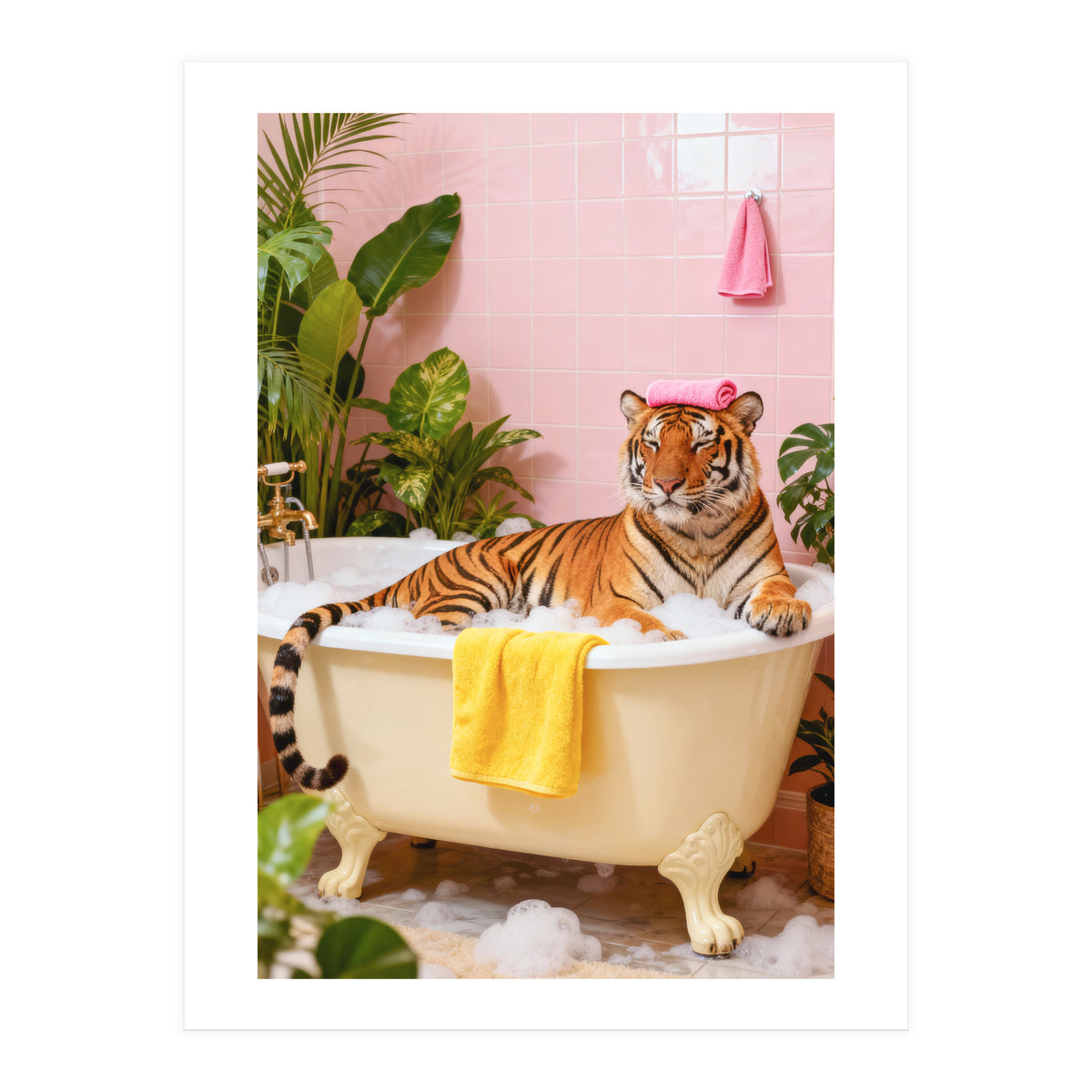 Leopard in Bathtub, Surreal Bathroom Scene (Print Only)