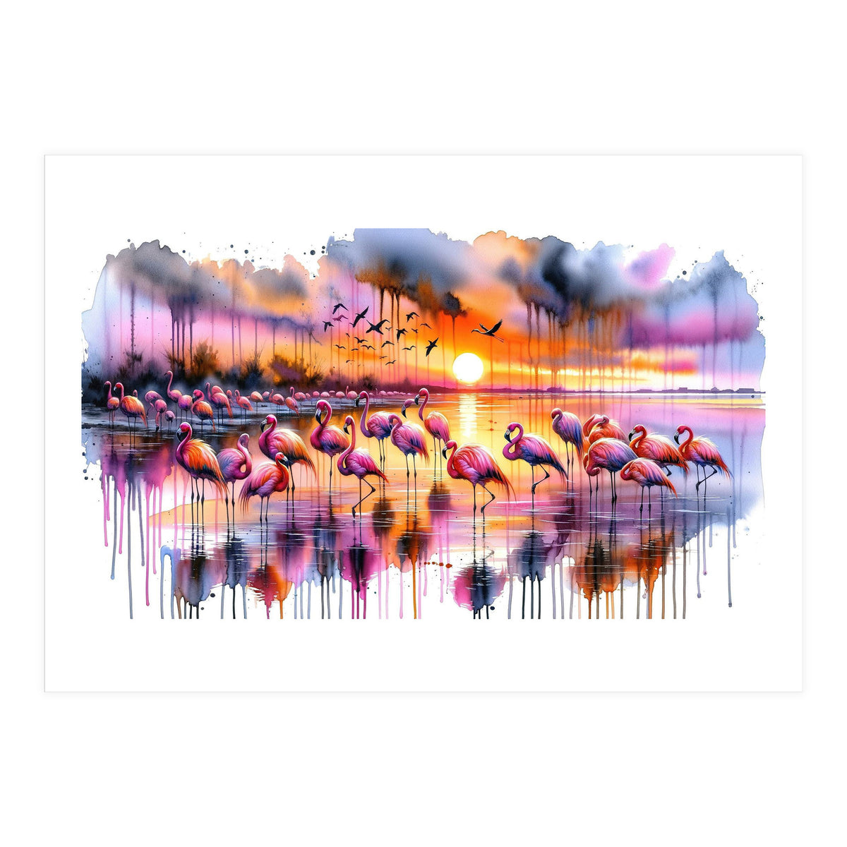 Flamingo Sunset On The Coast (Print Only)