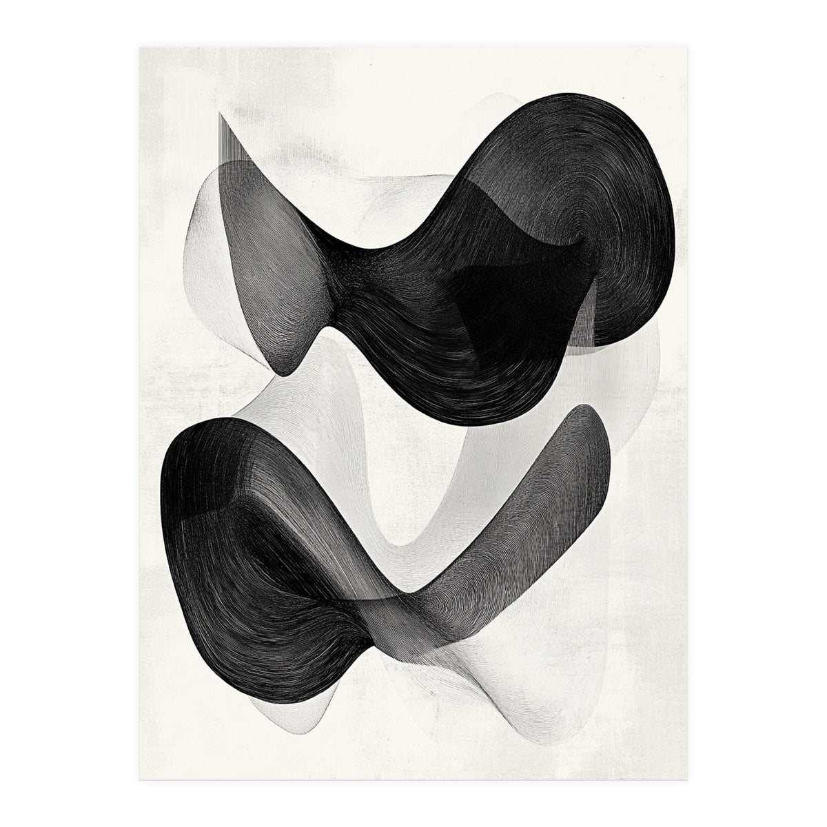 Abstract Black And White Flowing Organic Shapes With Texture (Print Only)