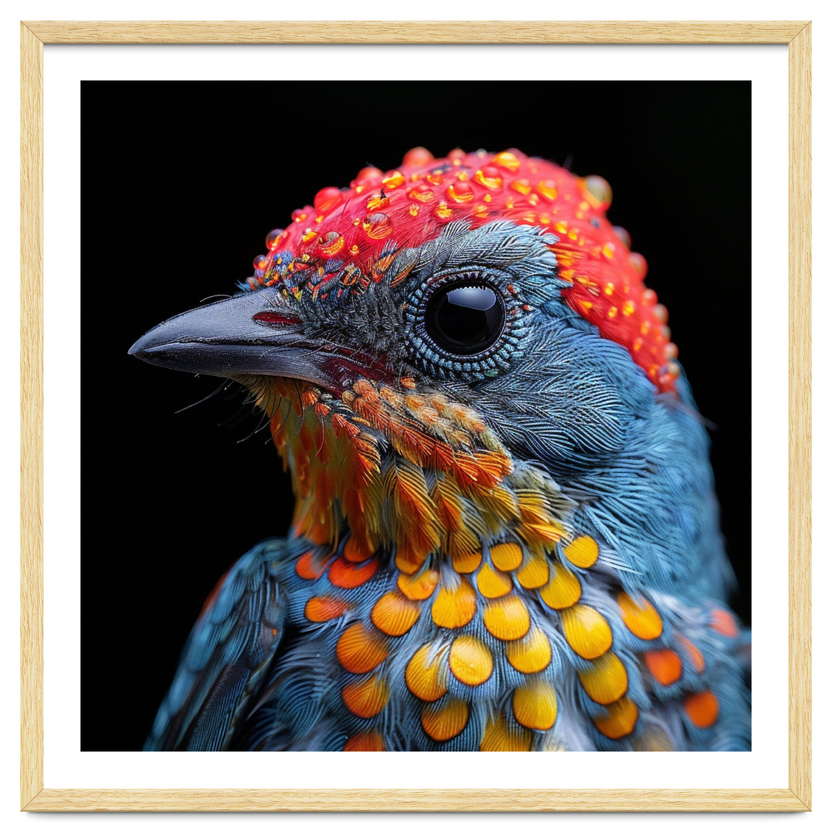Close Up Of Colorful Bird With Water Droplets
